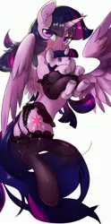 Size: 1772x3574 | Tagged: alicorn, artist:tingsan, blushing, clothes, derpibooru import, female, garter belt, lingerie, mare, plushie, self plushidox, semi-anthro, socks, solo, stockings, suggestive, thigh highs, twilight sparkle, twilight sparkle (alicorn)