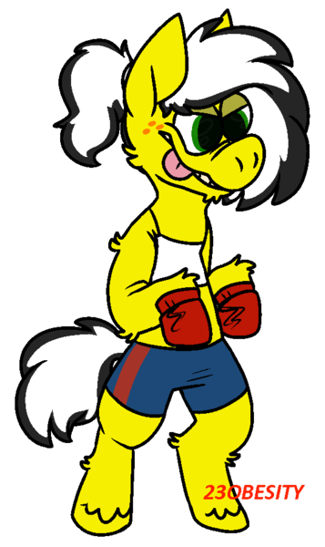 Size: 567x952 | Tagged: safe, artist:pony-puke, derpibooru import, oc, oc:uppercute, unofficial characters only, pony, bipedal, boxing gloves, clothes, freckles, gritted teeth, shorts, simple background, solo, tongue out, transparent background, unshorn fetlocks