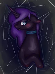 Size: 1051x1394 | Tagged: alicorn, artist:juls, blushing, choker, derpibooru import, doppleganger, looking at you, oc, oc:cognitio dissonantia, safe, solo, unofficial characters only