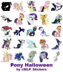 Size: 364x418 | Tagged: safe, artist:mlpcreativelab, derpibooru import, applejack, derpy hooves, fluttershy, pipsqueak, princess luna, rainbow dash, rarity, scootaloo, spike, sweetie belle, twilight sparkle, twilight sparkle (alicorn), zecora, alicorn, bat pony, earth pony, headless horse, mermaid, pegasus, pony, unicorn, 28 pranks later, bats!, luna eclipsed, scare master, animal costume, armor, astrodash, athena sparkle, bat ponified, bride of frankenstein, clothes, cookie zombie, costume, dracula, flutterbat, halloween, headless, holiday, mermarity, nightmare night costume, paper bag, paper bag wizard, pirate, race swap, shadowbolt dash, shadowbolts costume, simple background, star swirl the bearded costume, telegram sticker, white background, wolf costume
