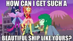 Size: 1920x1080 | Tagged: safe, derpibooru import, edit, edited screencap, screencap, sci-twi, sunset shimmer, twilight sparkle, wallflower blush, equestria girls, equestria girls series, forgotten friendship, caption, female, image macro, left out, lesbian, meme, opinion, ponied up, ponytail, scitwilicorn, scitwishimmer, shipping, sunsetsparkle, text, wings