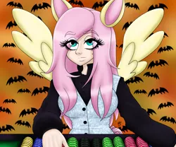 Size: 3000x2500 | Tagged: artist:katkathasahathat, blackjack, clothes, cosplay, costume, derpibooru import, eared humanization, fluttershy, halloween, holiday, human, humanized, safe, winged humanization, wings