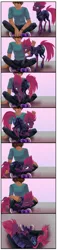 Size: 441x1920 | Tagged: safe, artist:candasaurus, derpibooru import, tempest shadow, human, pony, unicorn, behaving like a cat, blushing, broken horn, comic, commission, curled up, cute, daaaaaaaaaaaw, eyes closed, female, hooves, horn, human female, lying down, male, mare, petting, sitting, sleeping, standing, tempestbetes