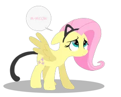 Size: 2500x2000 | Tagged: safe, artist:sugarstraw, derpibooru import, fluttershy, pegasus, pony, cat ears, cat tail, clothes, costume, cute, cutie mark, female, floppy ears, hooves, lineless, mare, shyabetes, simple background, smiling, solo, speech bubble, spread wings, talking, transparent background, wings