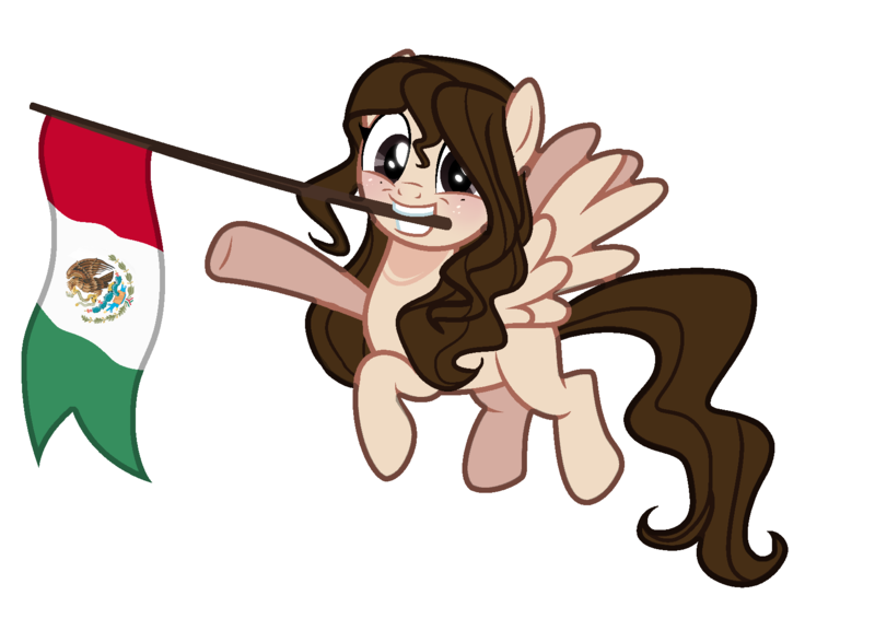 Size: 1632x1197 | Tagged: safe, artist:iheyyasyfox, derpibooru import, oc, pegasus, pony, female, flag, mare, mexico, mouth hold, simple background, solo, transparent background