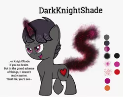 Size: 1310x1040 | Tagged: safe, artist:darkknighthoof, derpibooru import, oc, oc:darkknightshade, unofficial characters only, pony, unicorn, bedroom eyes, fangs, glowing horn, horn, male, open mouth, raised hoof, reference sheet, simple background, solo, stallion, white background