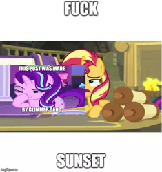 Size: 635x675 | Tagged: safe, derpibooru import, edit, edited screencap, screencap, starlight glimmer, sunset shimmer, pony, unicorn, equestria girls, equestria girls series, forgotten friendship, no second prances, abuse, background pony strikes again, book, boop, caption, cropped, downvote bait, fireplace, glimmerposting, hoof on cheek, image macro, imgflip, ironic, lidded eyes, m14 gang, meme, op is trying too hard, op isn't even trying anymore, raised eyebrow, scroll, self-boop, shimmerbuse, shitposting, smiling, smirk, stylistic suck, text, this post was made by x gang, vulgar
