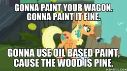 Size: 600x337 | Tagged: applejack, caption, derpibooru import, edit, edited screencap, image macro, made in manehattan, meme, messy mane, paint, paintbrush, paint your wagon, safe, screencap, solo, text, the simpsons