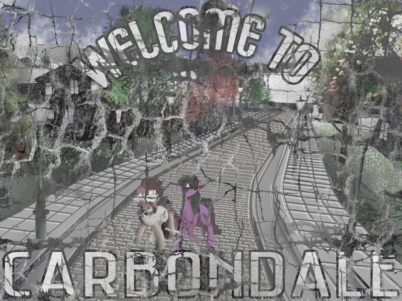 Size: 1600x1200 | Tagged: advertisement, artist:brainiac, berry punch, berryshine, derpibooru import, fallout equestria, roseluck, safe, scenery, second life, town, withered