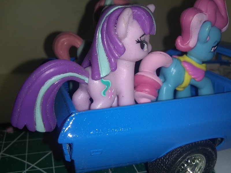 Size: 3264x2448 | Tagged: blind bag, car, chevrolet el camino, cup cake, derpibooru import, everfree customs, flank, irl, looking back, photo, safe, she knows, starlight glimmer, toy