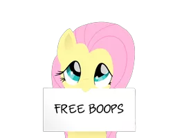 Size: 2500x2000 | Tagged: safe, artist:sugarstraw, derpibooru import, fluttershy, pegasus, pony, boop, bronybait, bust, cute, daaaaaaaaaaaw, female, holding, lineless, looking at you, mare, mouth hold, shyabetes, sign, simple background, smiling, solo, text, transparent background
