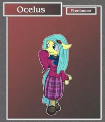Size: 1688x1950 | Tagged: safe, artist:brownie-bytes, derpibooru import, ocellus, anthro, changeling, earth pony, unguligrade anthro, crossover, disguise, disguised changeling, final fantasy, misspelling, pony ocellus