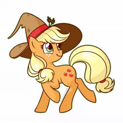 Size: 1080x1080 | Tagged: safe, artist:anzicorn, derpibooru import, applejack, earth pony, pony, cute, female, hat, mare, simple background, smiling, solo, transparent background, witch hat