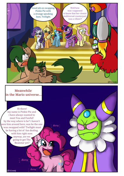 Size: 2894x4093 | Tagged: applejack, artist:tkitten16, cackletta, comic, crossover, cross-popping veins, derpibooru import, fawful, fluttershy, mane six, mario and luigi (game), oc, oc:fluttering forest, pinkie pie, rainbow dash, rarity, safe, super mario bros., twilight sparkle