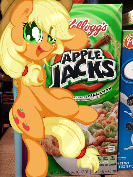 Size: 1919x2560 | Tagged: safe, artist:saralien, derpibooru import, applejack, pony, apple jacks, cereal, cowboy hat, female, food, hat, mare, namesake, pun, smiling, stetson