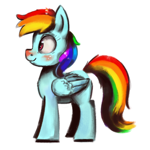 Size: 500x500 | Tagged: safe, alternate version, artist:toisanemoif, derpibooru import, part of a set, rainbow dash, pegasus, pony, 8 angles of pony collaboration, blushing, female, mare, simple background, smiling, solo, transparent background