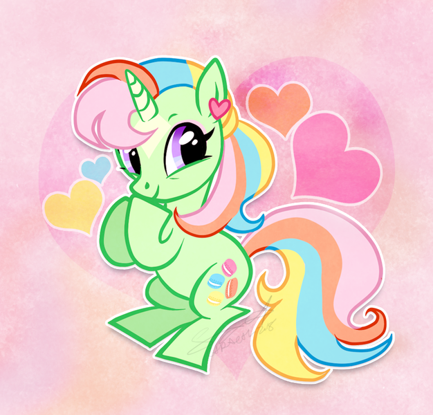 Size: 848x813 | Tagged: safe, artist:conphettey, derpibooru import, oc, oc:merry macaron, pony, solo