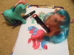 Size: 687x514 | Tagged: safe, artist:conphettey, derpibooru import, firefly, fizzy, pony, duo, g1, irl, marker, photo, toy