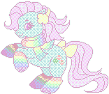 Size: 156x135 | Tagged: safe, alternate version, artist:conphettey, derpibooru import, minty, pony, bow, clothes, earmuffs, g3, kidcore, pixel art, rainbow socks, scarf, simple background, socks, solo, striped socks, tail bow, transparent background