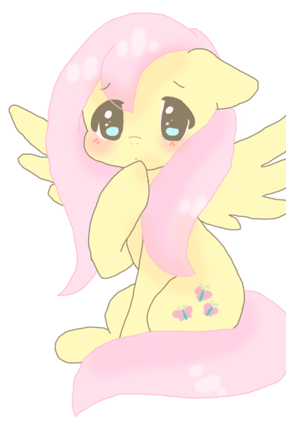 Size: 908x1352 | Tagged: safe, artist:snowkyu, derpibooru import, fluttershy, pegasus, pony, blushing, female, floppy ears, hoof on chin, looking at you, mare, simple background, sitting, solo, spread wings, transparent background, wings