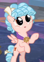 Size: 222x312 | Tagged: safe, derpibooru import, screencap, cozy glow, pegasus, pony, school raze, :o, animated, bipedal, cozy glow is best facemaker, cozybetes, cropped, cute, female, filly, gif, grin, hoofy-kicks, horses doing horse things, looking up, open mouth, puffy cheeks, pure concentrated unfiltered evil of the utmost potency, pure unfiltered evil, rearing, smiling, solo, spread wings, wings