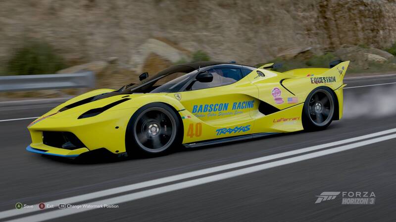 Size: 1920x1080 | Tagged: artist:forzaveteranenigma, babscon, babscon mascots, car, derpibooru import, driving, fanfic:equestria motorsports, ferrari, ferrari fxx k, forza horizon, laferrari, laferrari fxx-k, oc, oc:golden gates, photo, safe