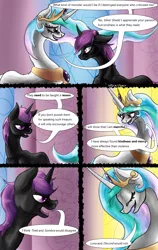 Size: 811x1280 | Tagged: safe, artist:masterofintrigue, derpibooru import, princess celestia, oc, oc:silver shield, comic:apocalyponies, comic