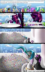 Size: 811x1280 | Tagged: safe, artist:masterofintrigue, derpibooru import, princess celestia, oc, oc:asteria, oc:silver shield, comic:apocalyponies, comic, rebellion