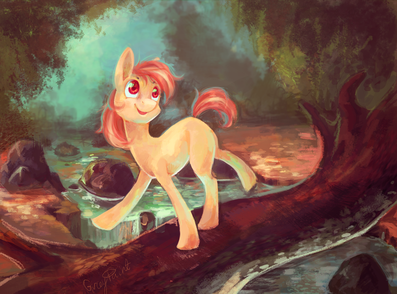 Size: 1744x1296 | Tagged: safe, artist:graypaint, derpibooru import, oc, unofficial characters only, earth pony, pony, bridge, forest, solo