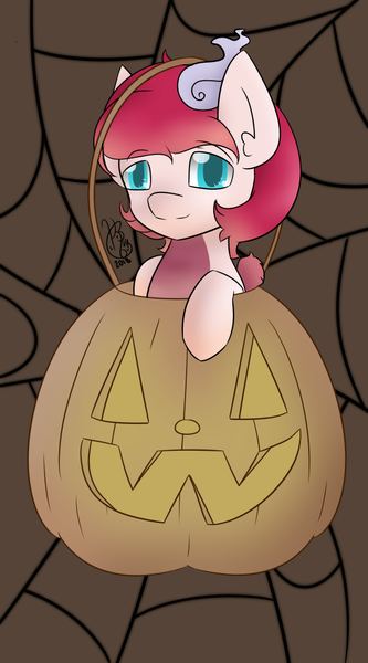 Size: 600x1080 | Tagged: artist:kenzieva, bird, chibi, derpibooru import, dracaven, dragon, feather, halloween, holiday, horns, hybrid, jack-o-lantern, oc, oc:eri rebecula, open species, original species, pumpkin, safe, unofficial characters only