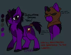 Size: 900x694 | Tagged: safe, artist:felisrandomis, derpibooru import, oc, oc:guillotine ending, unofficial characters only, pony, unicorn, guillotine, hood, male, solo