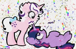 Size: 3500x2250 | Tagged: safe, artist:darkest-lunar-flower, derpibooru import, twilight sparkle, twilight sparkle (alicorn), alicorn, pony, unicorn, 35th anniversary, :t, blushing, bow, cheek fluff, chest fluff, cute, duo, ear fluff, female, g1, looking at each other, lying down, mare, tail bow, twiabetes