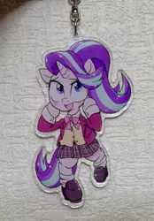 Size: 833x1200 | Tagged: safe, artist:k-nattoh, derpibooru import, starlight glimmer, pony, unicorn, bipedal, blushing, clothes, cute, glimmerbetes, keychain, moe, plaid skirt, pleated skirt, school uniform, shoes, skirt, socks, solo