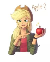 Size: 1200x1500 | Tagged: safe, artist:tcn1205, derpibooru import, applejack, human, equestria girls, apple, cute, female, food, humanized, jackabetes, pony coloring, simple background, solo, watch, white background