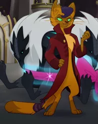 Size: 555x703 | Tagged: abyssinian, anthro, capper dapperpaws, cat, chest fluff, claws, clothes, coat, cropped, derpibooru import, jacket, male, my little pony: the movie, paws, safe, screencap, storm guard, tail