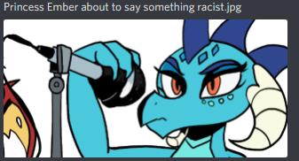 Size: 337x182 | Tagged: artist:klondike, cropped, derpibooru import, dragon, dragoness, edit, female, microphone, princess ember, safe, shitposting, solo focus