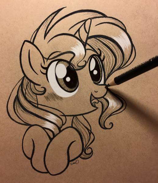 Size: 3024x3506 | Tagged: safe, artist:emberslament, derpibooru import, sunset shimmer, pony, unicorn, blushing, boop, breaking the fourth wall, bust, colored pencils, cute, daaaaaaaaaaaw, drawn into existence, female, fourth wall, happy, hnnng, irl, mare, monochrome, open mouth, pencil, photo, portrait, shimmerbetes, solo, traditional art, weapons-grade cute