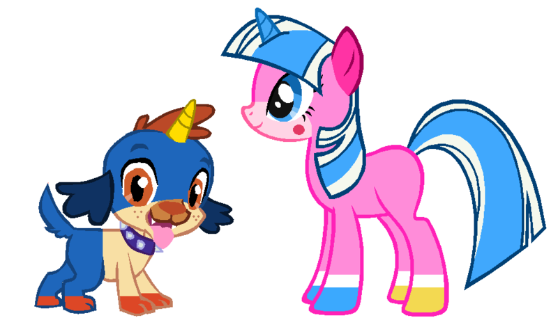 Size: 956x562 | Tagged: safe, artist:3d4d, derpibooru import, ponified, dog, pony, dogified, lego, not spike, not twilight sparkle, puppycorn, recolor, species swap, the lego movie, unikitty, unikitty! (tv series)