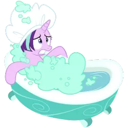 Size: 264x264 | Tagged: safe, artist:amarthgul, derpibooru import, starlight glimmer, pony, unicorn, father knows beast, .svg available, bath, bathtub, bathtub gag, claw foot bathtub, female, hat, mare, shower cap, simple background, soap, solo, suds, svg, transparent background, vector, wet, wet mane