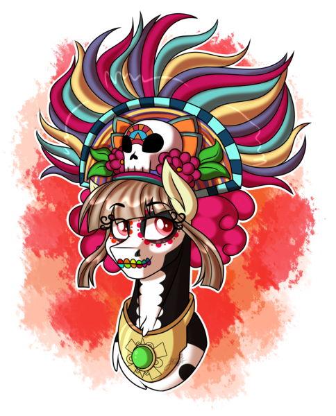 Size: 2500x3100 | Tagged: safe, artist:jack-pie, derpibooru import, oc, oc:tailcoatl, ponified, pony, aztec, dia de los muertos, makeup, mexican, mexico, nation ponies, simple background, skull, solo, transparent background