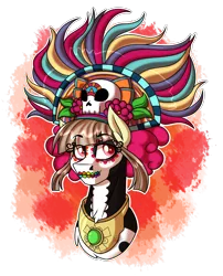 Size: 2500x3100 | Tagged: safe, artist:jack-pie, derpibooru import, oc, oc:tailcoatl, ponified, pony, aztec, dia de los muertos, makeup, mexican, mexico, nation ponies, simple background, skull, solo, transparent background