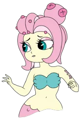 Size: 800x1214 | Tagged: safe, artist:emositecc, derpibooru import, fluttershy, mermaid, octopus, equestria girls, cala maria, clothes, crossover, cuphead, mermaidized, seashell bra, simple background, solo, species swap, studio mdhr, transparent background