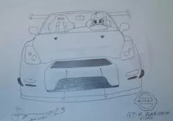 Size: 2062x1440 | Tagged: safe, artist:forzaveteranenigma, derpibooru import, sour sweet, equestria girls, friendship games, car, driving, nismo, nissan, nissan gt-r, solo, traditional art