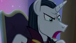 Size: 1280x720 | Tagged: safe, derpibooru import, screencap, chancellor neighsay, pony, unicorn, school raze, angry, facial hair, goatee, male, open mouth, solo, stallion