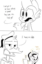 Size: 800x1214 | Tagged: artist:emositecc, crossover, derpibooru import, donald duck, ducktales, duck tales 2017, grayscale, hat, monochrome, oc, oc:color cream, paper, safe, sailor hat, spike