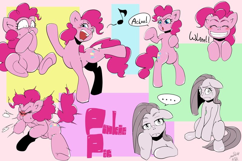 Size: 1500x1000 | Tagged: safe, artist:sozglitch, derpibooru import, pinkie pie, earth pony, pony, yakity-sax, female, music notes, pinkamena diane pie, sneezing