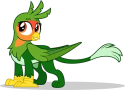 Size: 1024x737 | Tagged: safe, artist:mlp-trailgrazer, derpibooru import, oc, unofficial characters only, gryphon, hybrid, parrot, parrot griffon, claws, female, griffon oc, lovebird, paws, show accurate, simple background, solo, transparent background, vector
