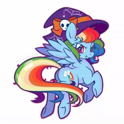 Size: 1080x1080 | Tagged: safe, artist:anzicorn, derpibooru import, rainbow dash, pegasus, pony, cute, dashabetes, female, flying, hat, looking at you, looking back, looking back at you, mare, moe, simple background, solo, transparent background, witch hat