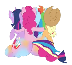 Size: 2026x1820 | Tagged: suggestive, artist:mlpconjoinment, derpibooru import, applejack, pinkie pie, rainbow dash, twilight sparkle, conjoined, cross-popping veins, fusion, multiple heads, simple background, spell gone wrong, story included, stuck together, sweat, sweatdrop, the ass was fat, transparent background, varying degrees of amusement, varying degrees of want, we have become one, what has magic done