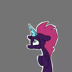 Size: 1280x1280 | Tagged: safe, artist:pencilbrony, derpibooru import, tempest shadow, pony, unicorn, female, floppy ears, hat, hooves to the chest, looking at something, looking up, mare, outline, party hat, simple background, smiling, solo, tempest gets her horn back